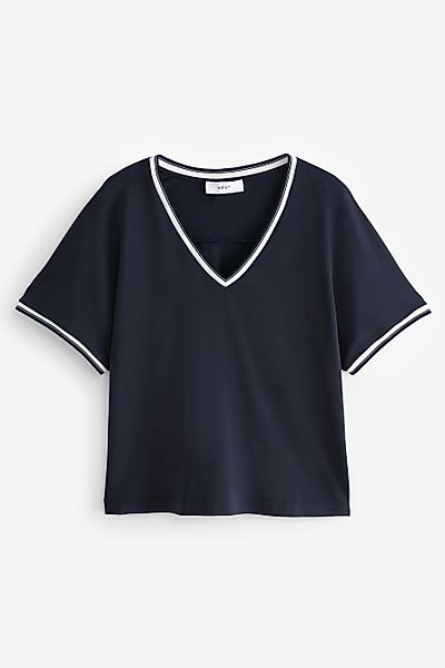 Next T-Shirt Geripptes T-Shirt mit V-Ausschnitt günstig online kaufen