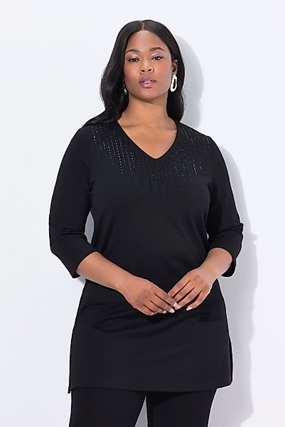 Ulla Popken Sweatshirt Sweatshirt Ziersteine V-Ausschnitt günstig online kaufen