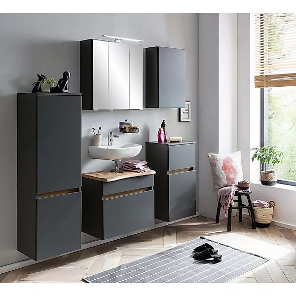 Badezimmer Möbel Set in Wotan Eiche Nb. VIDAGO-03 mit Baumkante und Spiegel günstig online kaufen