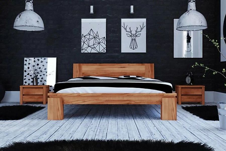 Natur24 Einzelbett Bett Tinci 2 in 80x210cm Kernbuche massiv mit Holzkopfte günstig online kaufen