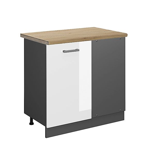 Vicco Eckunterschrank R-Line Weiß Hochglanz/Anthrazit 86 cm AP Eiche günstig online kaufen