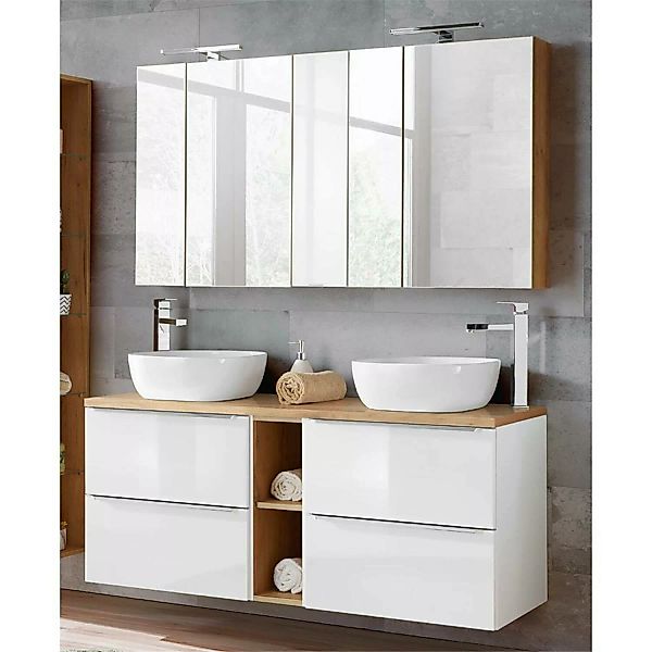 Badmöbel Set mit 2 Keramik-Aufsatzwaschbecken und 2 Spiegelschränken TOSKAN günstig online kaufen