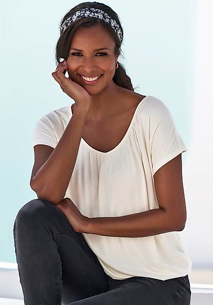 LASCANA Kurzarmshirt 1 Stk. mit Gummizug am Bund günstig online kaufen