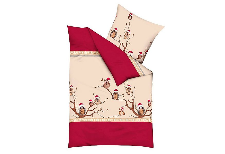 Kaeppel Bettwäsche 135x200cm Wintereule Weihnachten Rot Beige, Biber, 2 tei günstig online kaufen