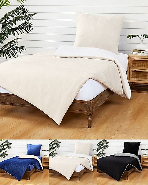 JACK Wendebettwäsche JACK Teddy Flausch 135x200cm Weiß Creme Blau Grau Anth günstig online kaufen