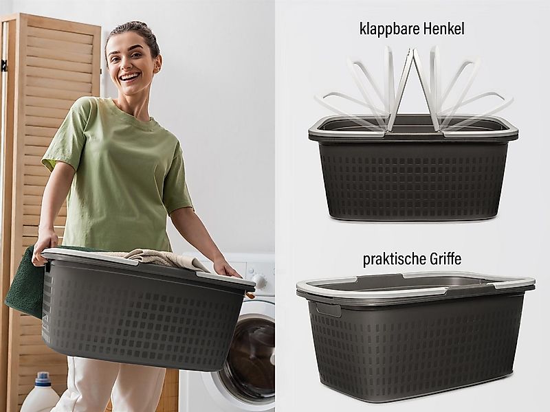 Hausfelder Wäschekorb Wäschewanne 58x37x25cm (Anthrazit-Schwarz, 1 Korb + 1 günstig online kaufen