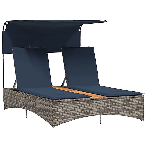 vidaXL Doppel-Sonnenliege mit Dach und Kissen Grau Poly Rattan 365624 günstig online kaufen