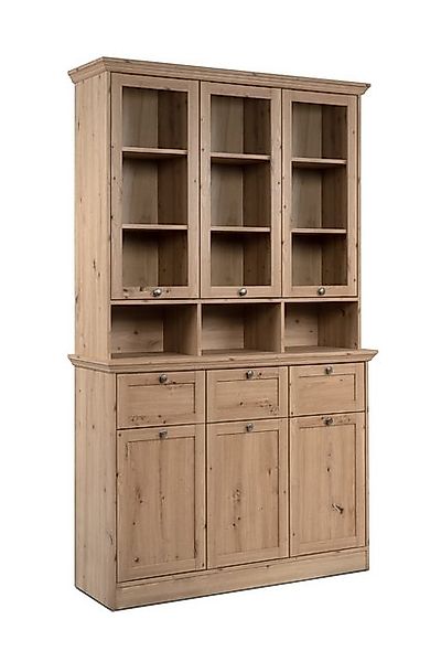 freiraum Buffet Timber Landhaus, 6 Türen, 3 Schübe, Glas / Eiche Dekor - 12 günstig online kaufen