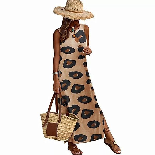 RUZU UG Dirndl Sommerkleid mit Leopardenmuster, lockere Weste für Damen, la günstig online kaufen