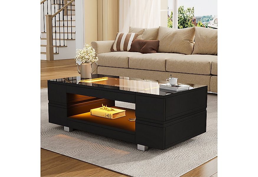 STILVORA Couchtisch schwarz Hochglanz-LED-wohnzimmertisch mit App-Steuerung günstig online kaufen