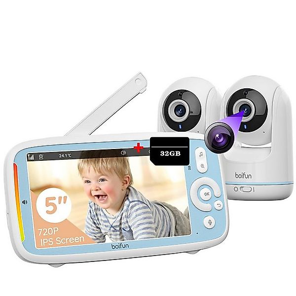 Boifun Video-Babyphone Babyphone mit 2 Stück Kamera 5 Zoll Baby Monitor 720 günstig online kaufen