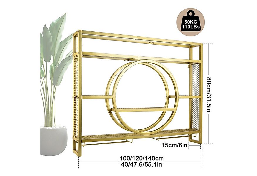 XERSEK Weinregal Wandmontage Metal Glasregal 140x80x15cm Weinhalter mit Reg günstig online kaufen