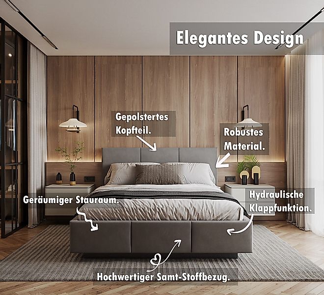 thematys Polsterbett Stauraumbett aus Velours 90x200, günstig online kaufen