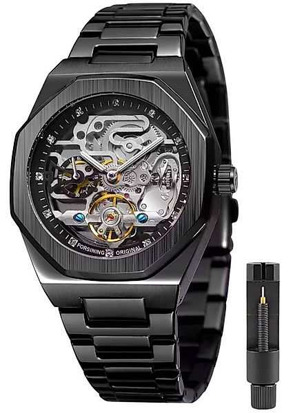 S&T Design Automatikuhr Mechanische Herren Uhr Skelett Edelstahl Herrenuhr, günstig online kaufen