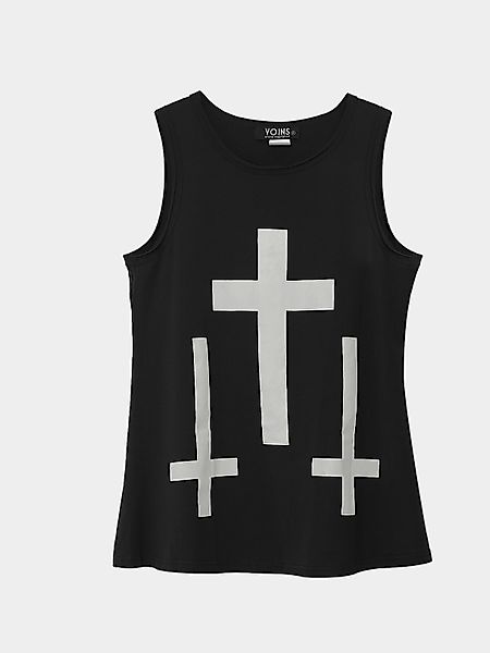 Schwarzes Trägershirt mit Kreuzdruck günstig online kaufen