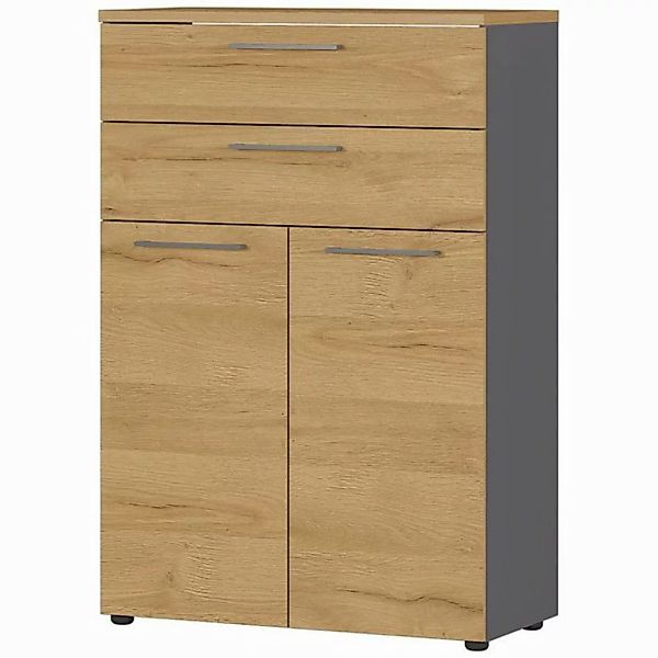 Lomadox Aktenschrank AURAY-01 80cm Graphit/Grandson-Eiche-Nb. 2 Schubkästen günstig online kaufen