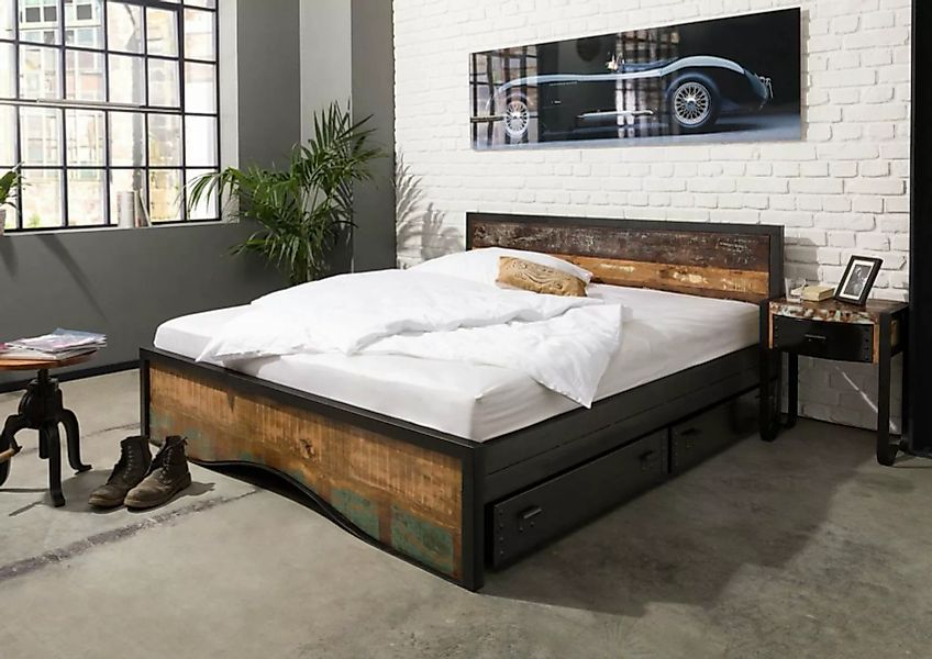 Massivmoebel24 Massivholzbett mit Bettkasten Altholz 180x200 mehrfarbig IND günstig online kaufen