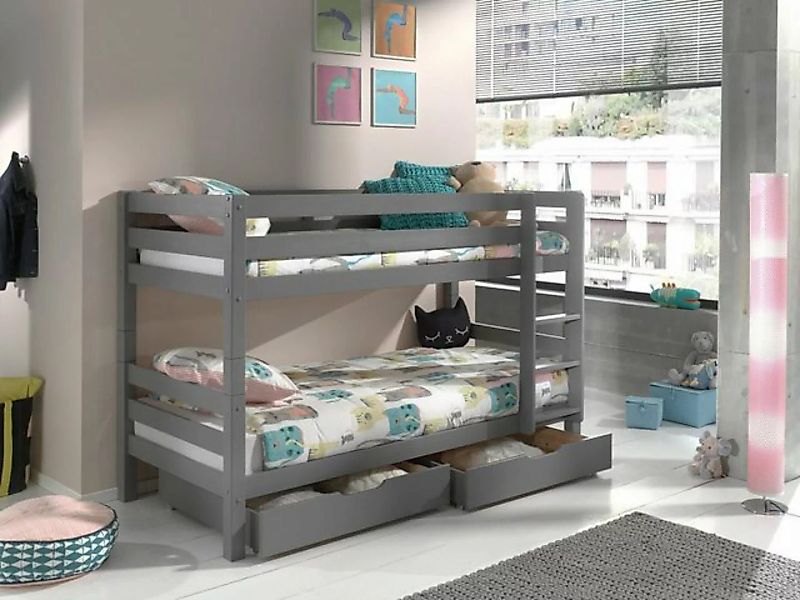 Natur24 Kinderbett Etagenbett mit zwei Schubladen Pino 90x200cm Kiefer Höhe günstig online kaufen