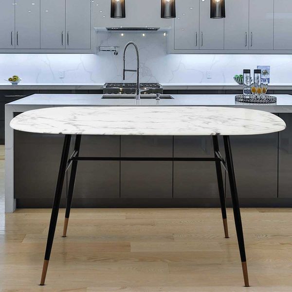 Retro Esszimmertisch Marmoroptik Glasplatte Metallgestell günstig online kaufen