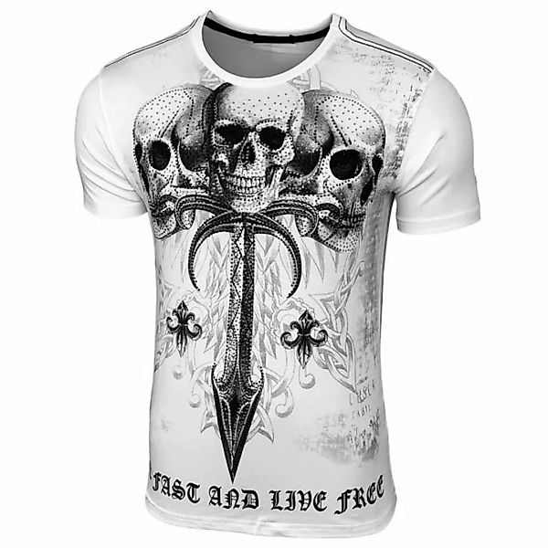 Baxboy T-Shirt Baxboy Totenkopf Kurzarm T-Shirt mit Strass Steinen günstig online kaufen