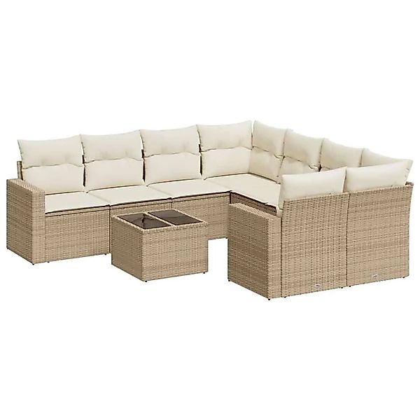 vidaXL 9-Tlg Garten-Sofagarnitur mit Kissen Beige Poly Rattan 3251095 günstig online kaufen