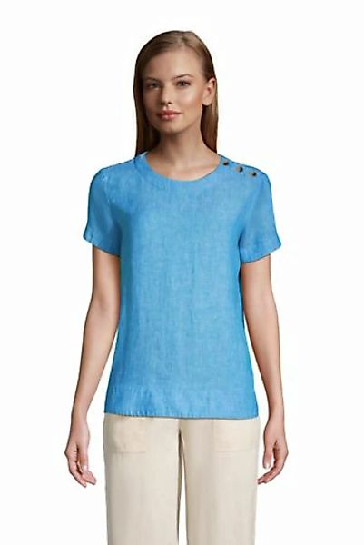 Leinen-Shirt mit Schulterknöpfen, Damen, Größe: 48-50 Normal, Blau, by Land günstig online kaufen