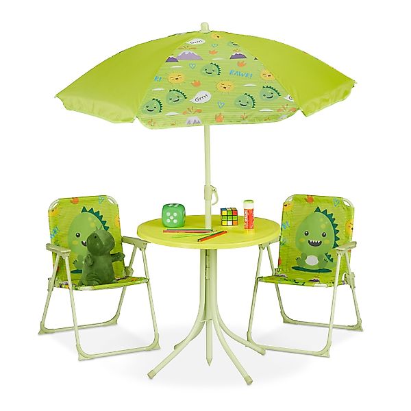 relaxdays Garten-Kindersitzgruppe Camping Kindersitzgruppe mit Schirm, günstig online kaufen