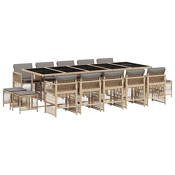 vidaXL 15-Tlg Garten-Essgruppe mit Kissen Beigemischung Poly Rattan 3210996 günstig online kaufen