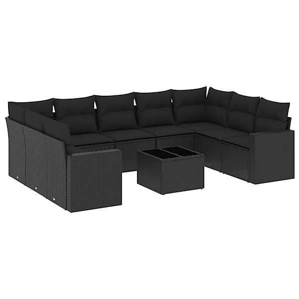 vidaXL 10-Tlg Garten-Sofagarnitur mit Kissen Schwarz Poly Rattan 3251742 günstig online kaufen