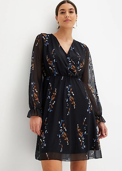 bonprix Minikleid mit langem Arm, aus Polyester und Elasthan, mit floralem günstig online kaufen