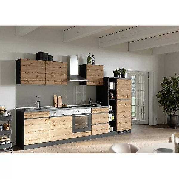 Held Möbel Küchenzeile Turin 330 cm Wotaneiche-Graphit mit E-Geräten günstig online kaufen