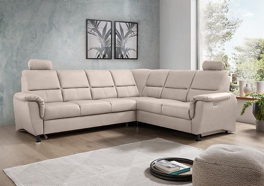 Wohnlandschaft Ecksofa 3-Sitzer ca. 268 x 222 cm Lederoptik Beige günstig online kaufen