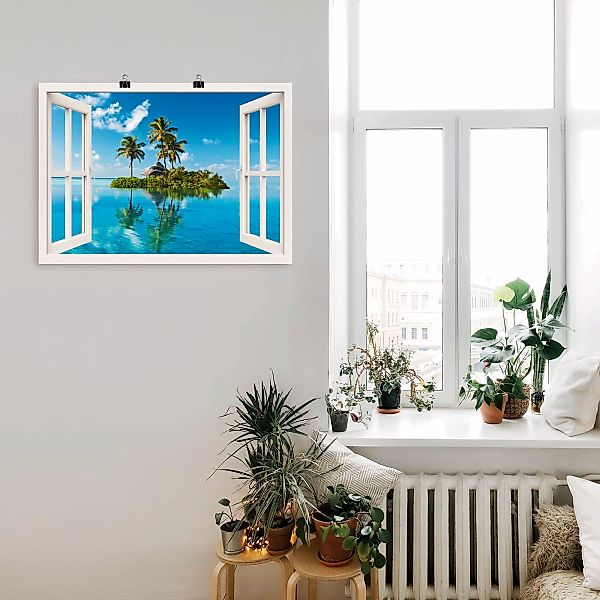 Artland Wandbild "Fensterblick Insel Palmen Meer", Fensterblick, (1 St.), a günstig online kaufen