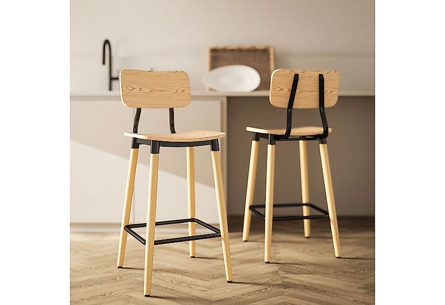 HOMCOM Barhocker 2er Set Barstuhl mit Rückenlehne und Fußstütze (Tresenhock günstig online kaufen