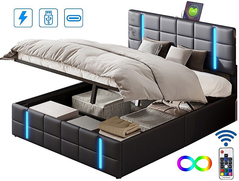 FUROKOY Polsterbett Doppelbett Stauraumbett mit Ladefunktion(2 günstig online kaufen