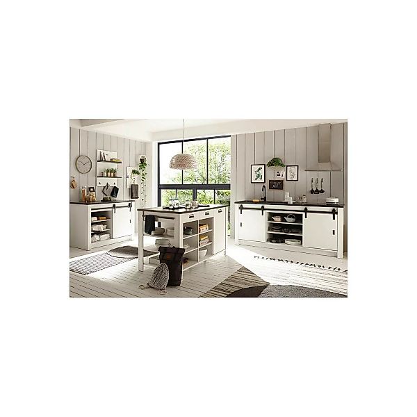 Küchen Set mit Spülschränken, Wandregal und Kücheninsel SHELTON-61 in Pinie günstig online kaufen