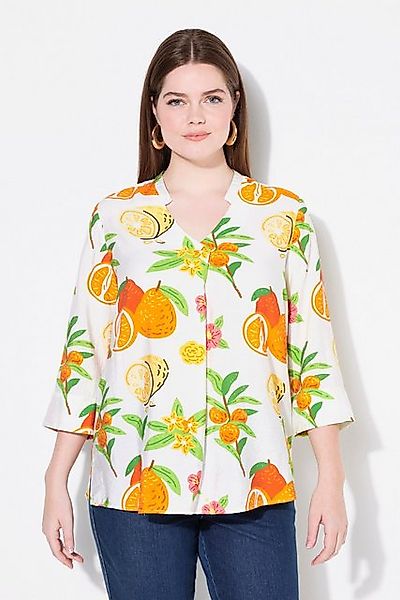 Ulla Popken Longbluse Tunika Früchte Stehkragen V-Ausschnitt 3/4-Arm günstig online kaufen