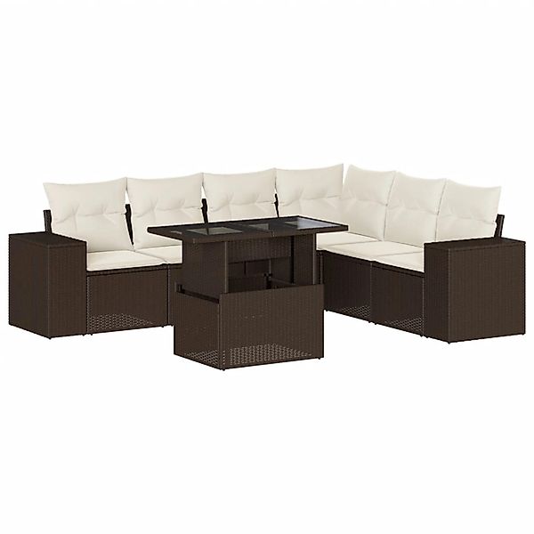 vidaXL 7-Tlg Garten-Sofagarnitur mit Kissen Braun Poly Rattan 3269193 günstig online kaufen