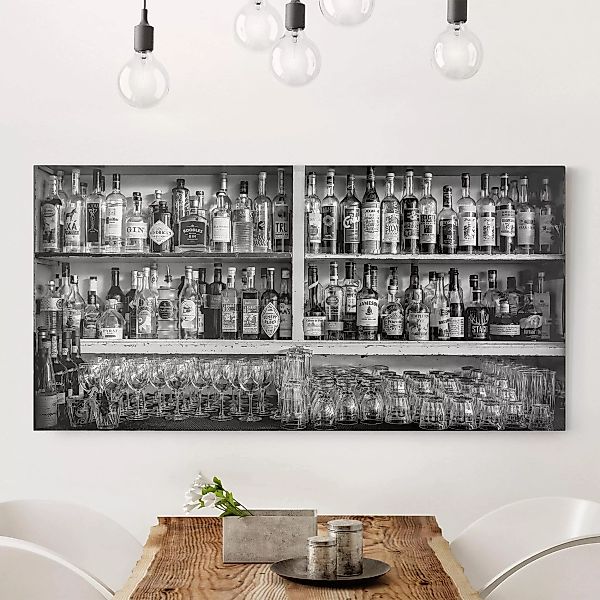 Leinwandbild Schwarz-Weiß - Querformat Bar Schwarz Weiß günstig online kaufen