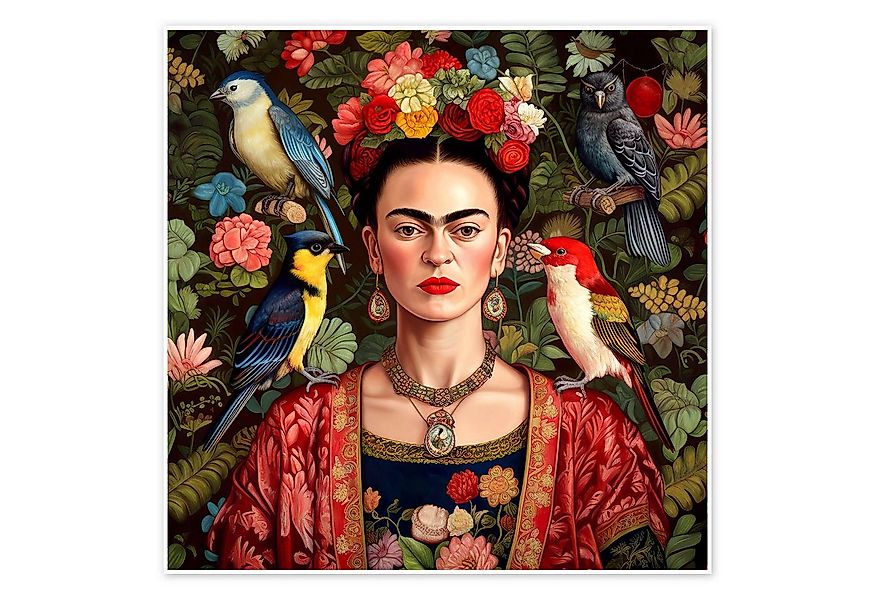 Posterlounge Wandbild Frida Kahlo mit exotischen Vögeln, Mark Ashkenazi, er günstig online kaufen