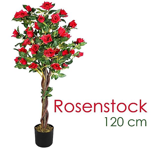 Kunstblume Rose Rosenbusch Rosenstock Künstliche Pflanze Rot Echtholz 120 c günstig online kaufen