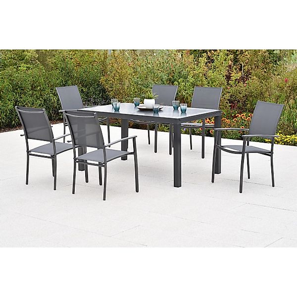 Merxx Milano Set 7-tlg. 6 Stapelsessel Gartentisch Ausziehbar 150 (200) x 9 günstig online kaufen