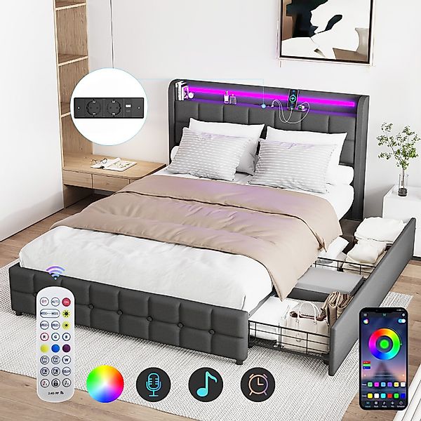 LOVONLIVE Polsterbett Doppelbett mit LED,Ladefunktion & günstig online kaufen