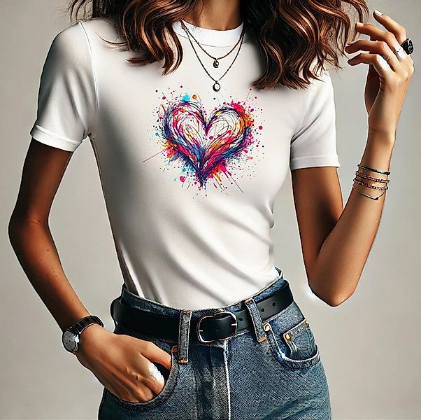 RMK Print-Shirt T-Shirt Damen Kurzarm Love Liebe Herz Heart Rundhals aus 10 günstig online kaufen