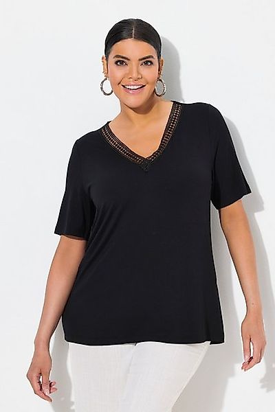 Ulla Popken T-Shirt T-Shirt Spitzenborte V-Ausschnitt Halbarm günstig online kaufen