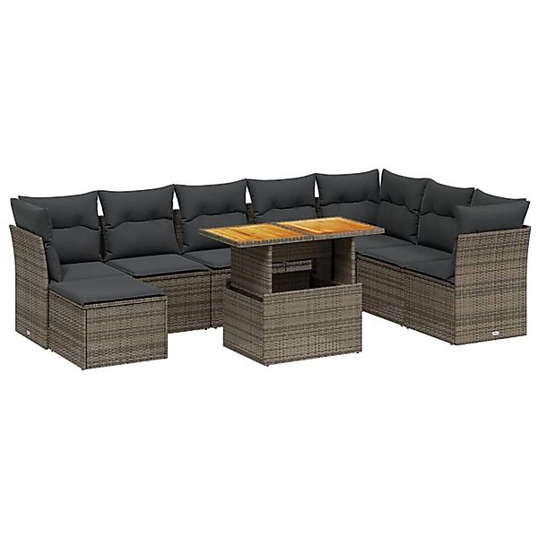 vidaXL 9-Tlg Garten-Sofagarnitur mit Kissen Grau Poly Rattan 3275517 günstig online kaufen