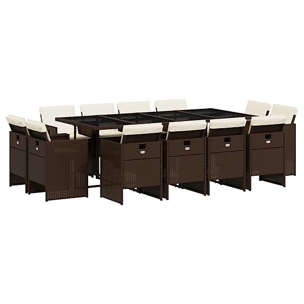 vidaXL 13-Tlg Garten-Essgruppe mit Kissen Braun Poly Rattan 3277808 günstig online kaufen