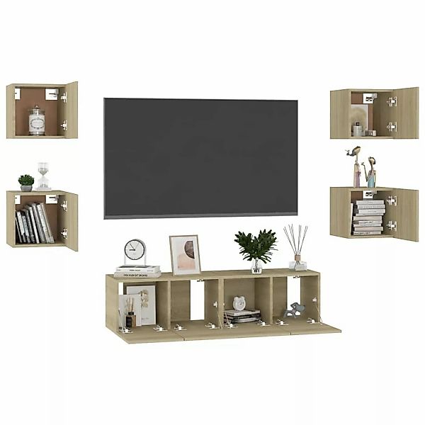 vidaXL TV-Schrank 6-tlg TV-Schrank-Set Sonoma Eiche Spanplatte TV-Konsole f günstig online kaufen