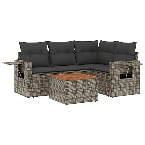 vidaXL 5-Tlg Garten-Sofagarnitur mit Kissen Grau Poly Rattan 3224548 günstig online kaufen
