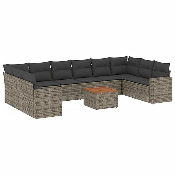 vidaXL 11-Tlg Garten-Sofagarnitur mit Kissen Grau Poly Rattan 3224296 günstig online kaufen